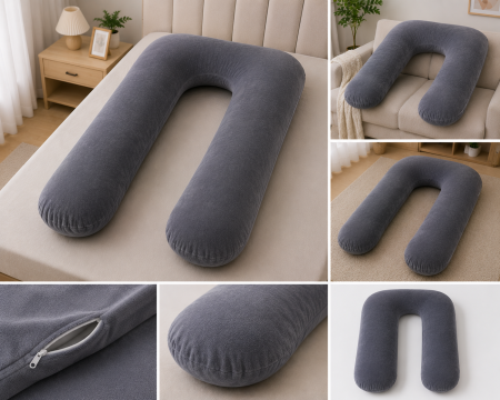 Pernă gravide 3 in 1, Multifuncțională, Alăptare, Forma de U, Husă detașabilă, 110 cm, Catifea, gri [1]