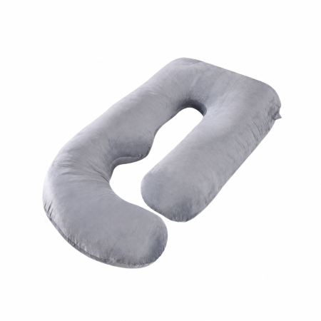 Pernă gravide Multifuncțională, Alăptare, Susținere Bebeluși, Suport Burtă, Spate, Gât, Picioare, Forma de L, Husă detașabilă, 71x 175 cm, Catifea, Gri [3]