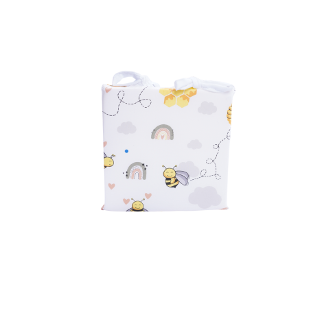 Perna Copii 4 Ani - Pernuță scaun grădiniță bumbac model albinuțe cu prindere șiret 28x28 cm