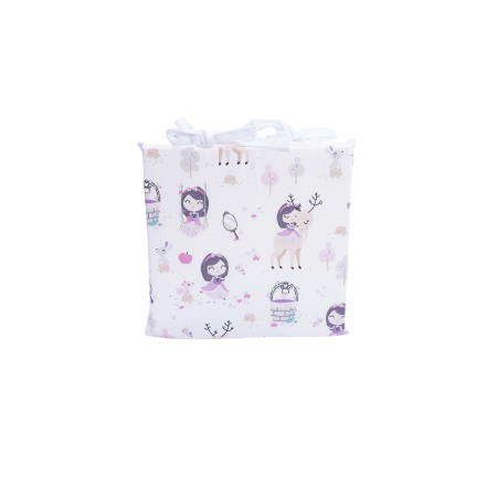 Perne Podea Copii - Pernuță scaun grădiniță bumbac model fetițe cu prindere șiret 28x28 cm