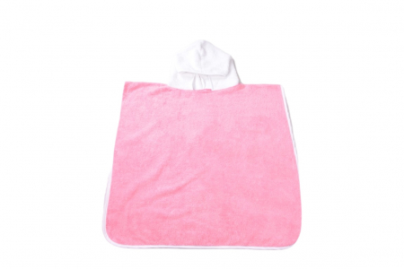 Prosoape Roz - Poncho copii frotir bumbac 100% roz cu gluga alba  2-8 ani