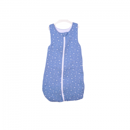 Saculeti dormit si plimbare - Saculet de dormit de vara din muselina culoare bleu cu stelute, marime 6-12 luni