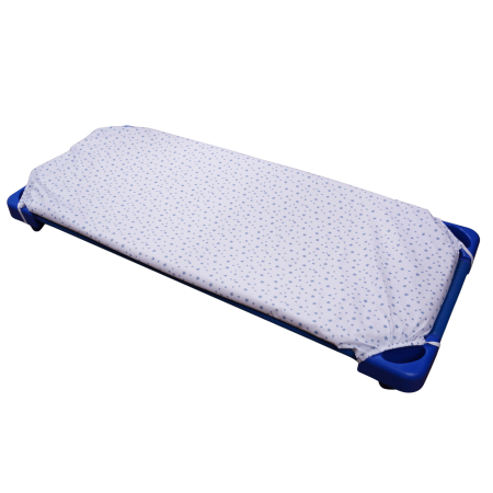 Set 2 cearșafuri 140x70 cm bumbac 100%, pentru pătuț stivuibil(133x58 cm)din creșe sau grădinițe-Model Steluțe bleu și Curcubee colorate [2]