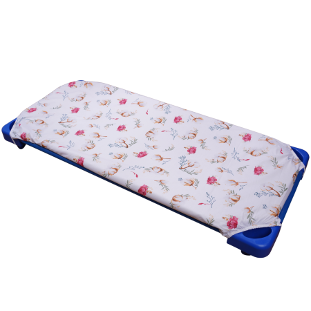 Set 2 cearșafuri 140x70 cm bumbac 100%, pentru pătuț stivuibil(133x58 cm)din creșe sau grădinițe-Model Unicorni si Flori de bumbac [2]