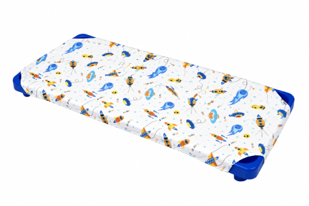 Set 2 cearșafuri, bumbac 100%, pentru pătuț stivuibil(133x58 cm)din creșe sau grădinițe-Model Ursuleți în balon si Comete [2]