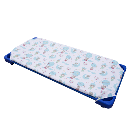 Set 2 cearșafuri, bumbac 100%, pentru pătuț stivuibil(133x58 cm)din creșe sau grădinițe-Model Ursuleți în balon si Comete [1]