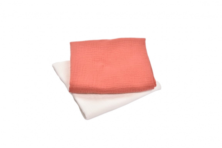 Paturici Muselina Bebelusi Certificata GOTS - Set 2 museline bumbac organic 100% alb si roz inchis