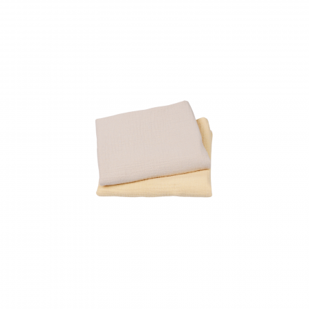 Paturici Muselina Bebelusi Certificata GOTS - Set 2 museline din bumbac organic 100% beige si galben,  80x80 cm