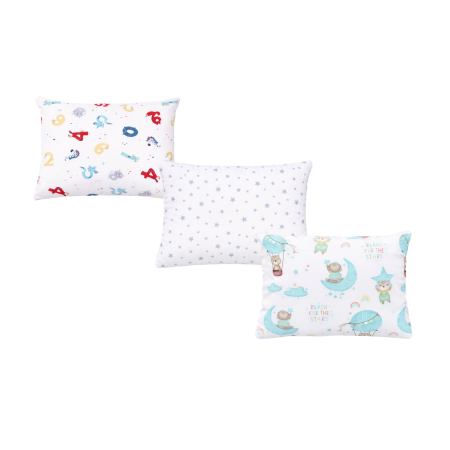 Noutati - Set 3 huse pernuță 40x28 cm – Model Cifre, Steluțe Bleu & Ursuleț în Balon