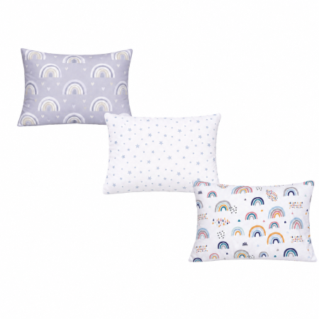 Set 3 huse pernuță 40x28 cm- Curcubee pe fond închis, Steluțe mici bleu și Curcubee colorate