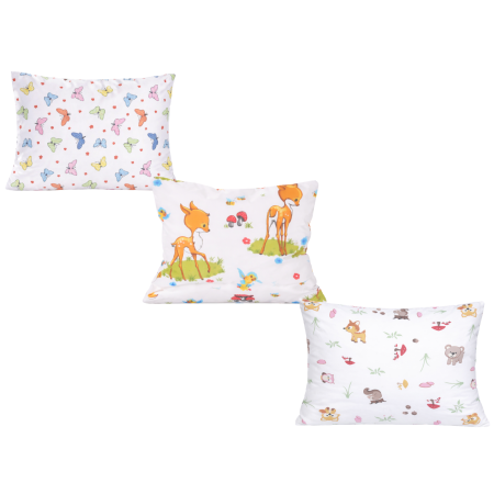 Lenjerii Pat Copii 1 Persoana - Set 3 huse pernuță 40x28 cm- Model Fluturași, Căprioare si Animăluțe și ciuperci