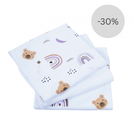 Scutec Infasat Bebe - Set 3 scutece finet model ursuleti maro si alb 80x80 cm