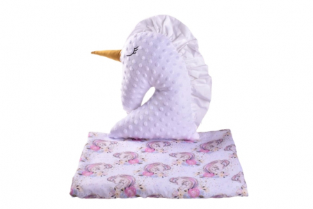 Decorul camerei - Set cadou paturica si pernuta Unicorn alb