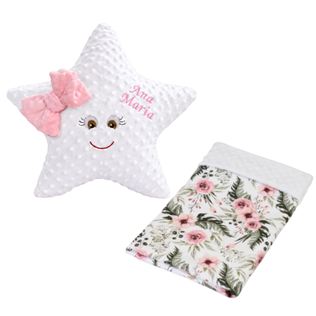 Set cadou personalizat „Steluța cu flori” – pernuță steluță și păturică florală [1]
