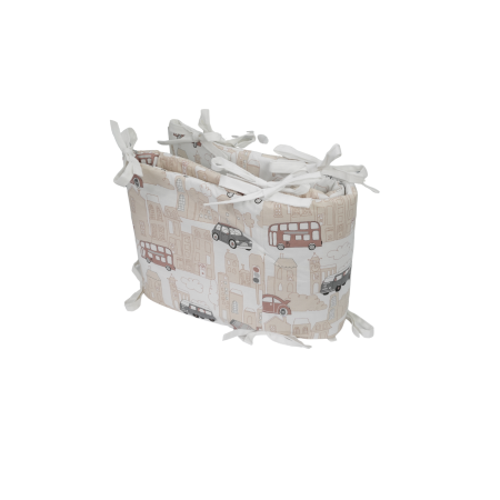 Hainute si accesorii - Set complet aparatori bumbac model masinute maro 2 bucati a 180x33 cm