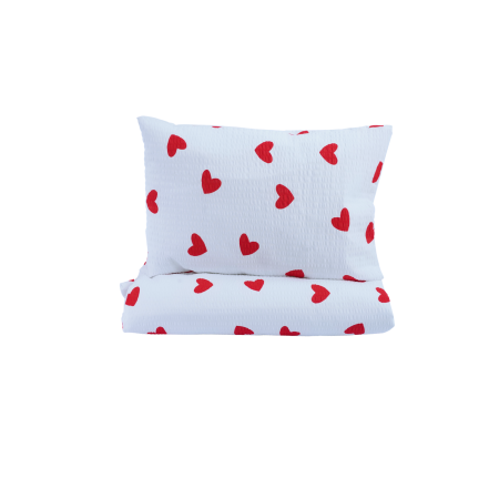 Lenjerie Pat Gradinita - Set complet Lenjerie 5 piese patut stivuibil bumbac 100%  creponat model inimioare
