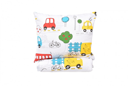 Lenjerie Pat Baieti - Set complet lenjerie 5 piese pentru patut incastrabil gradinita model masinute colorate