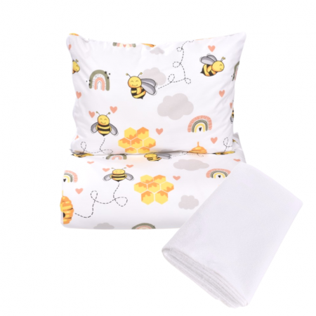 Set complet lenjerie 5 piese pentru patut incastrabil gradinita model albinute [3]