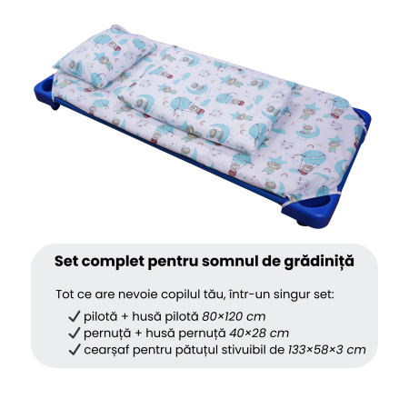 Set complet lenjerie 5 piese pentru patut stivuibil gradinita model ursuleti in balon [2]