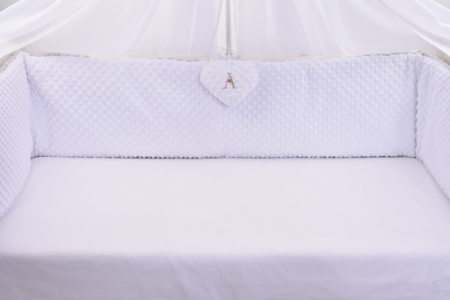 Set complet lenjerie 7 piese model trenulete si plus minky alb/bleu patut 120x60 cm [4]