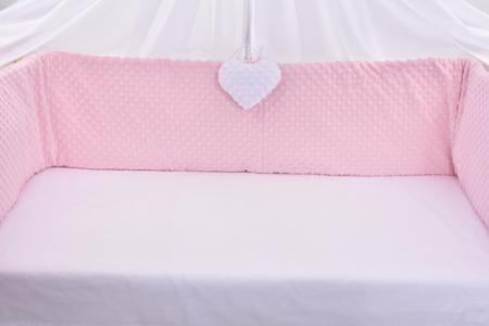 Set complet lenjerie 7 piese model balerine si plus minky roz/alb patut 120x60 cm [4]