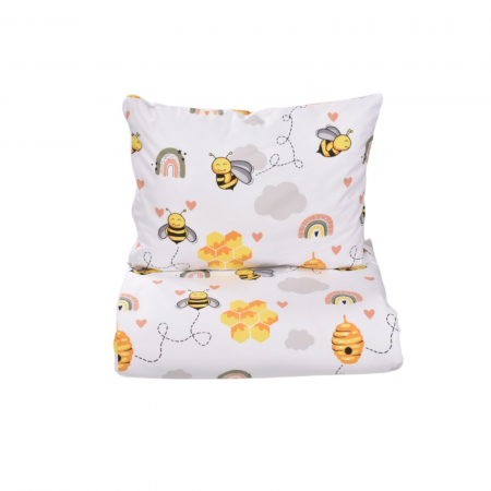 Lenjerie Pat Baieti - Set lenjerie 3 piese pentru patut incastrabil gradinita model albinute