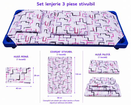 Set lenjerie 3 piese pentru pătuț stivuibil grădiniță, model creponat cu dungi-ediție limitată [1]