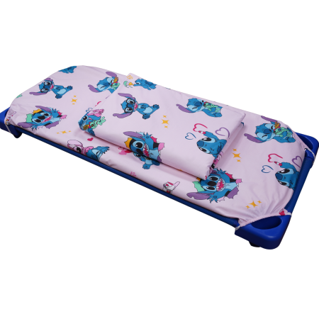 Lenjerie Pat Stivuibil Gradinita - Set lenjerie 3 piese bumbac 100%, pentru pătuț stivuibil grădiniță, model Lilo&Stitch-ediție limitată