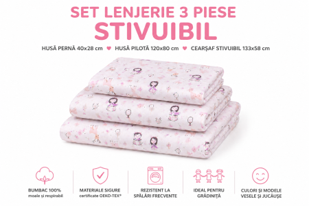 Set lenjerie 3 piese patut stivuibil gradinita, model fetite [1]