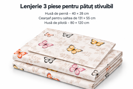 Set lenjerie 3 piese pentru pătuț stivuibil grădiniță, model fluturași colorați [1]