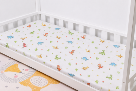 Set lenjerie 3 piese pentru pătuț creșă 120x60 cm, model dinozauri [2]