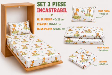 Set lenjerie 3 piese pentru patut incastrabil gradinita model caprioare [1]