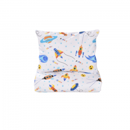 Lenjerie Pat Baieti - Set lenjerie 3 piese pentru patut incastrabil gradinita model comete si planete