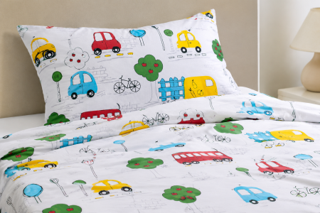 Set lenjerie 3 piese pentru patut incastrabil gradinita model masinute colorate [3]
