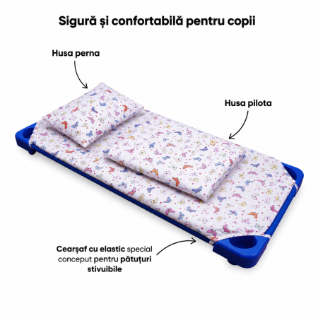 Set lenjerie 3 piese pentru patut stivuibil gradinita model fluturasi [2]