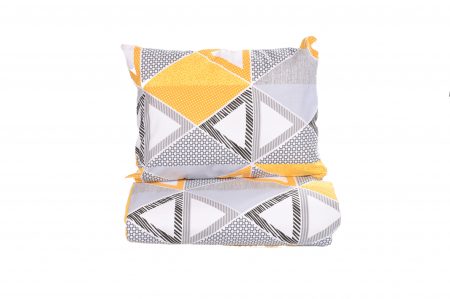 Lenjerie Pat Baieti - Set lenjerie 3 piese pentru patut incastrabil gradinita model triunghiuri