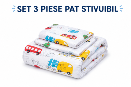 Set lenjerie 3 piese pentru patut stivuibil gradinita model masinute colorate [1]