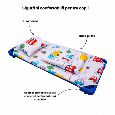 Set lenjerie 3 piese pentru patut stivuibil gradinita model masinute colorate [2]