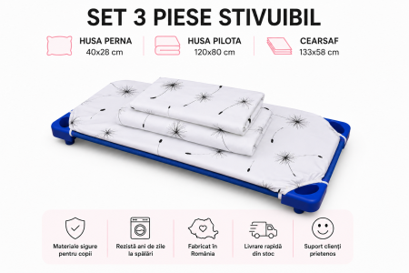 Set lenjerie 3 piese pentru patut stivuibil gradinita model papadii monocrom [1]