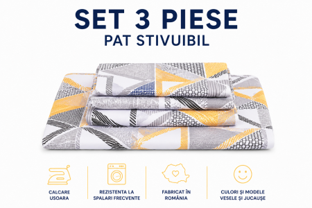 Set lenjerie 3 piese pentru patut stivuibil gradinita model triunghiuri [2]