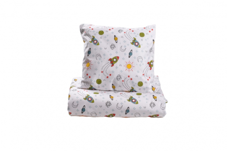 Saltea Pat Rabatabil Gradinita - Set lenjerie 3 piese patut stivuibil gradinita, model rachete