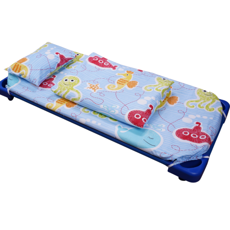 Set lenjerie 5 piese bumbac 100%, pentru pătuț stivuibil grădiniță, model Caracatiță bleu-ediție limitată [1]