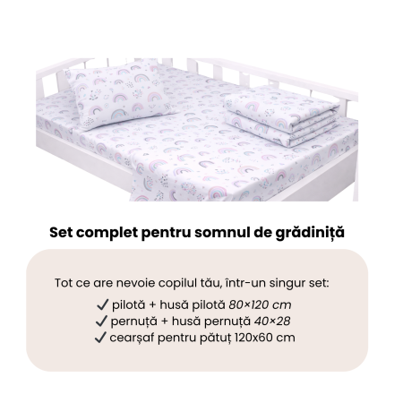 Lenjerie 5 piese pătuț creșă sau grădiniță, 120x60 cm, bumbac 100%, model Curcubee [3]