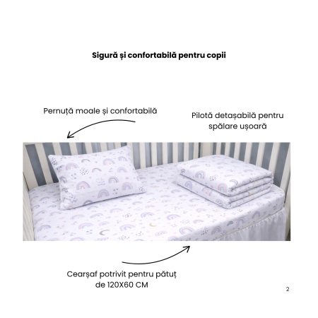 Lenjerie 5 piese pătuț creșă sau grădiniță, 120x60 cm, bumbac 100%, model Curcubee [1]