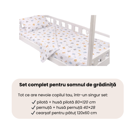 Lenjerie 5 piese pătuț creșă sau grădiniță, 120x60 cm, bumbac 100%, model Animăluțe Safari [3]