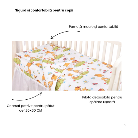 Lenjerie 5 piese pătuț creșă sau grădiniță, 120x60 cm, bumbac 100%, model Căprioare [2]