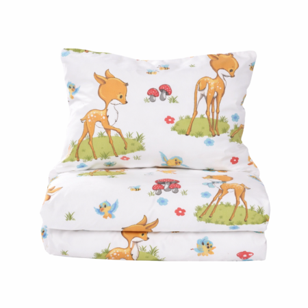 Noutati - Lenjerie 5 piese pătuț creșă sau grădiniță, 120x60 cm, bumbac 100%, model Căprioare