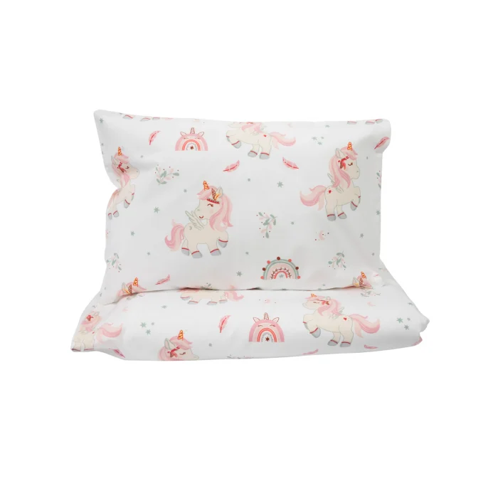 Noutati - Lenjerie 5 piese pătuț creșă sau grădiniță, 120x60 cm, bumbac 100%, model Unicorni