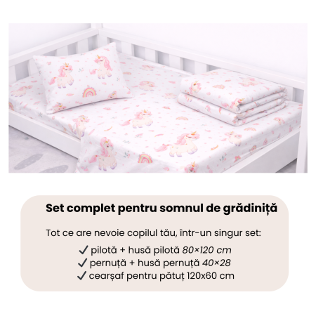 Lenjerie 5 piese pătuț creșă sau grădiniță, 120x60 cm, bumbac 100%, model Unicorni [3]