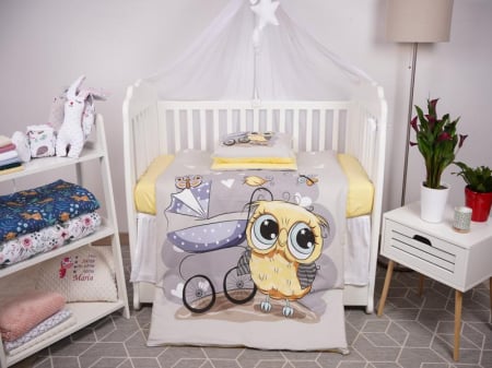 Set lenjerie 4 piese model Bufnite si bumbac galben patut 120x60 cm [1]